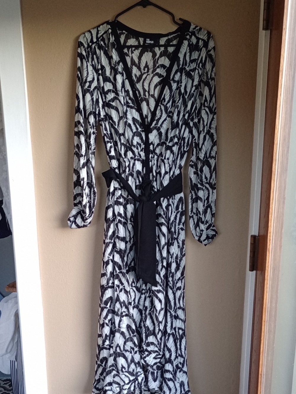 The Kooples Black White Semi Sheer Belted Button Up Maxi Dress Size S/P New Tags